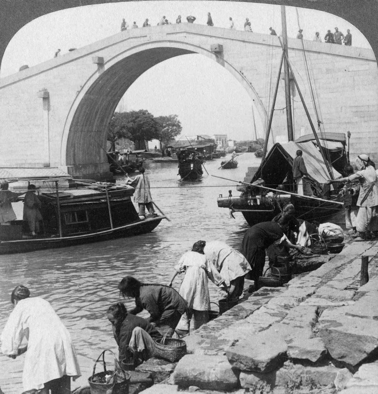 Woo Men Bridge and Grand Imperial Canal, Suzhou, China, 1900 by Underwood and Underwood