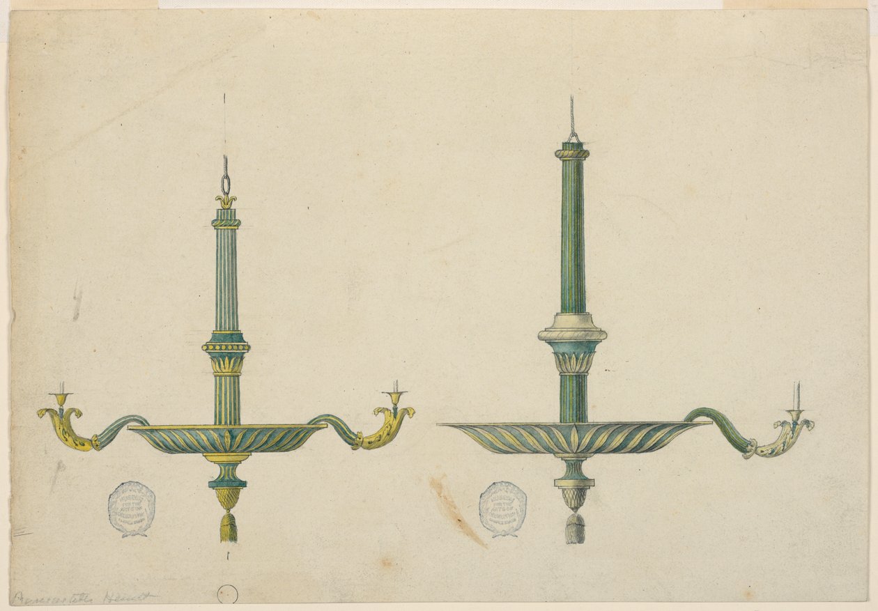 Drawing, Two Elevations for a Chandelier by Unknown