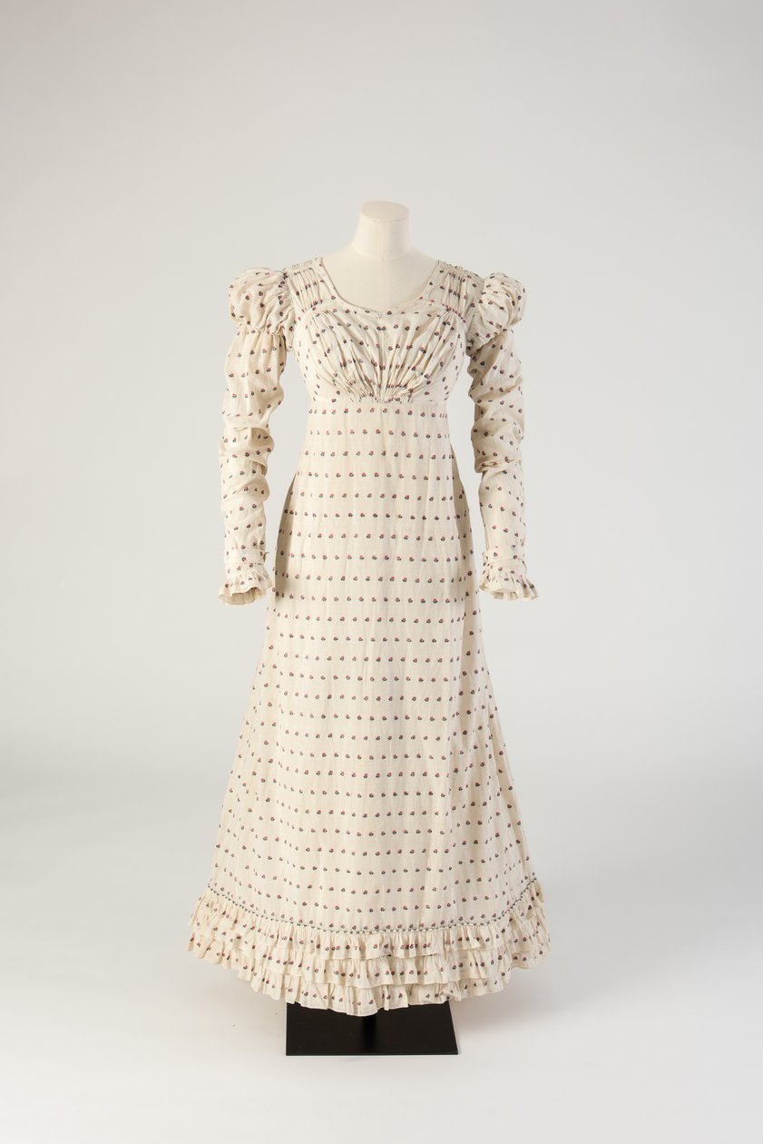 White woven cotton frock with red and blue fleck, 1816 by Unbekannt Unbekannt