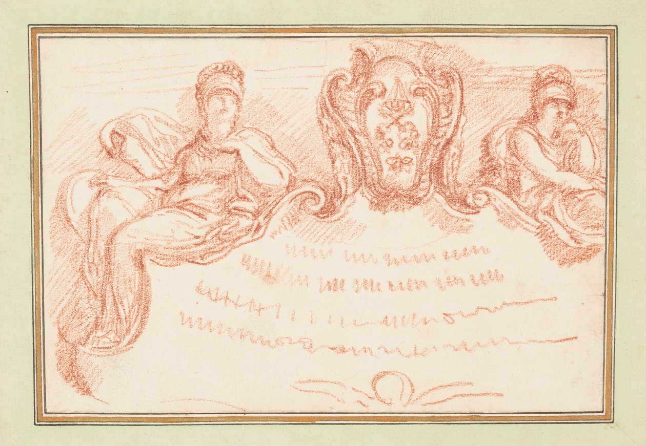 Ceiling Detail with Two Seated Figures and Escutcheon by Unknown
