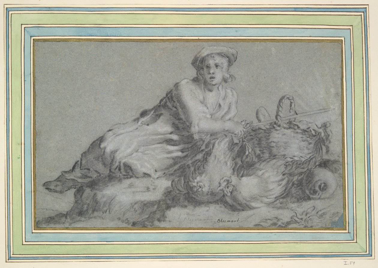 Boy with Two Hens and a Basket by Unknown