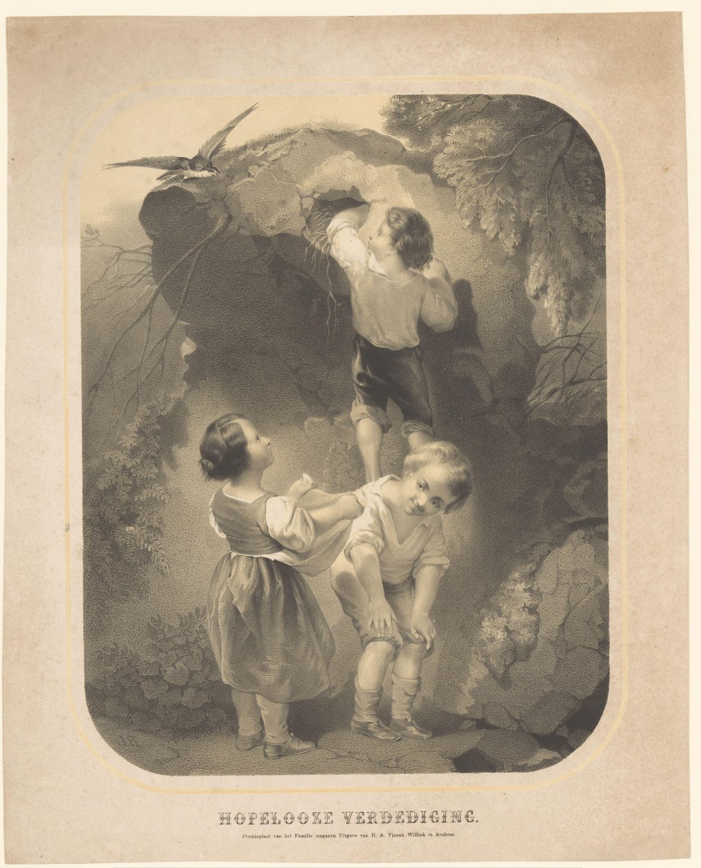 Three Children Stealing Eggs from a Bird