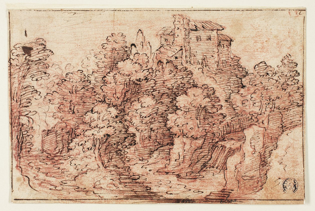 Landscape: House on Wooded Hill by Unknown