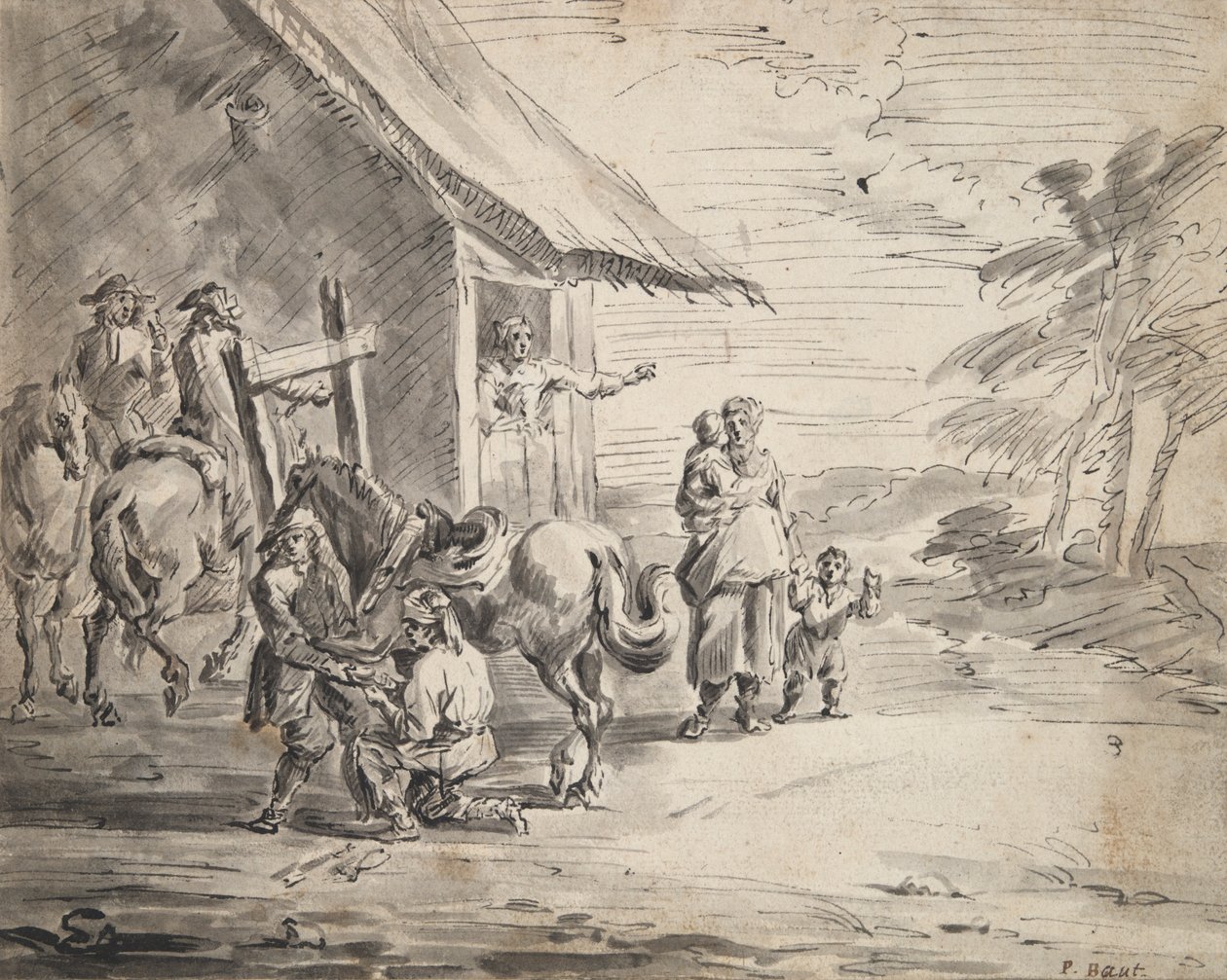 Men Shoeing a Horse Outside a Country Inn by Unknown