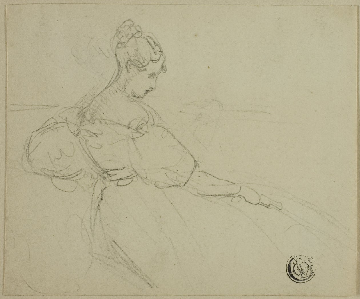 Sketch of Seated Woman in Evening Dress in Profile by Unknown