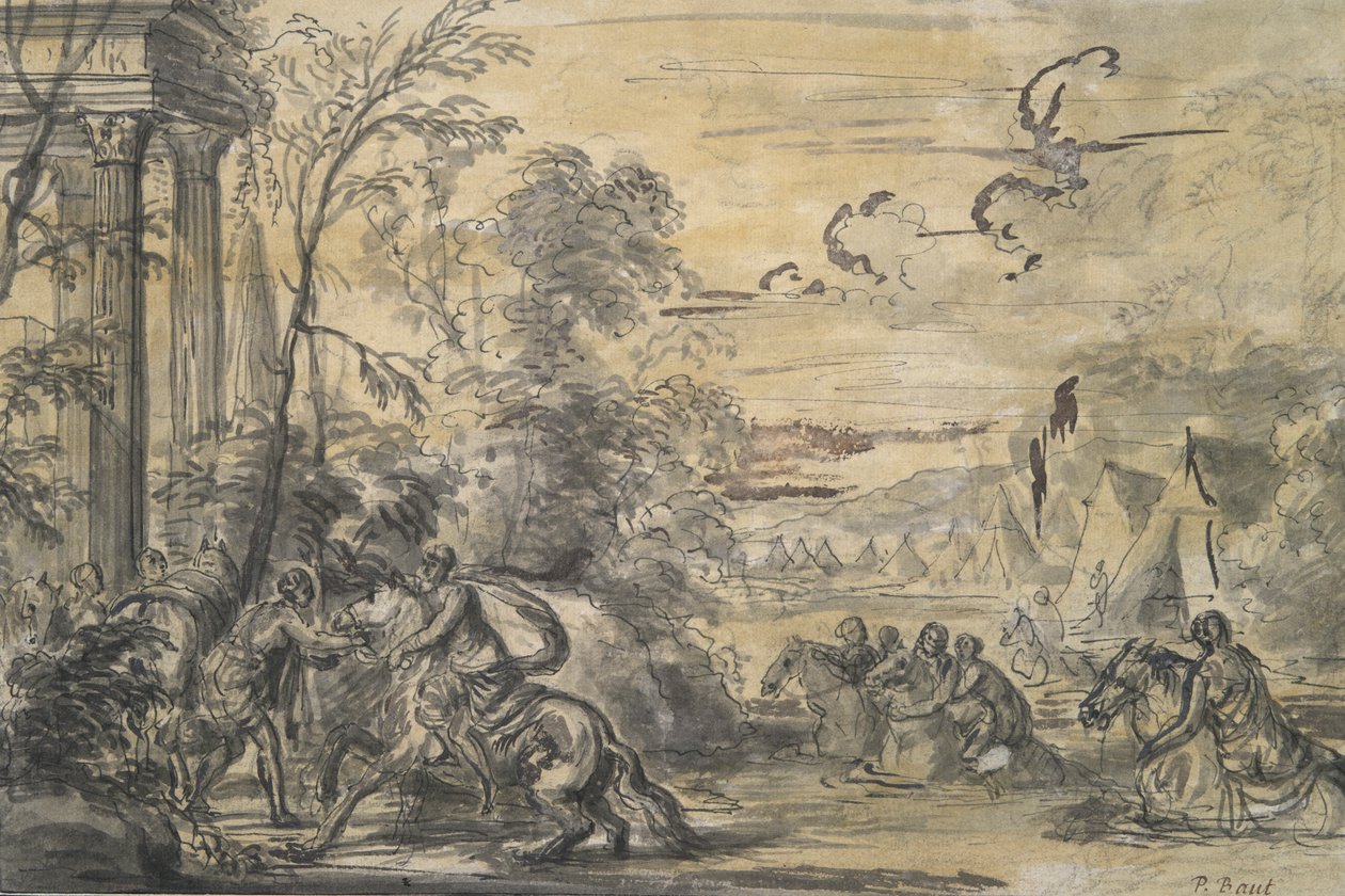 Woman on Horseback Fording a Stream by Unknown