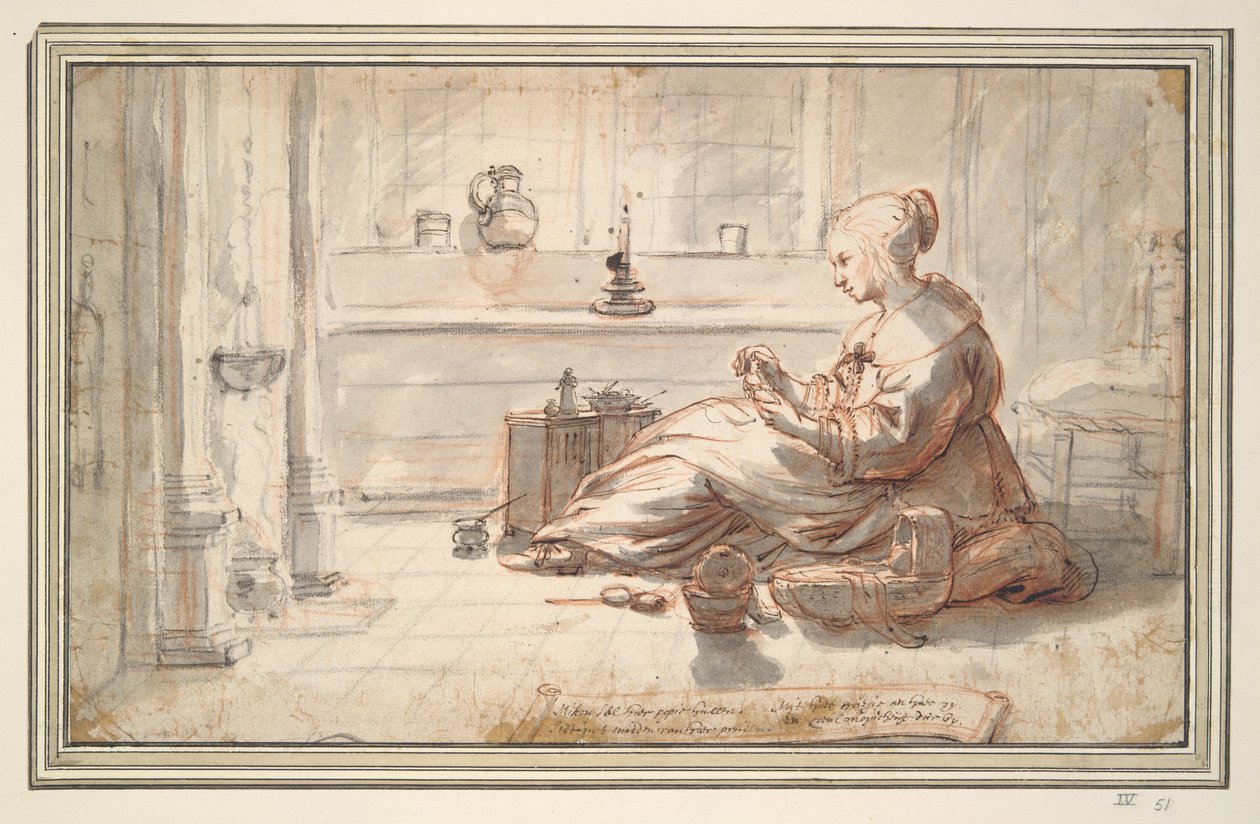 Young Woman Taking Care of a Doll by Unknown