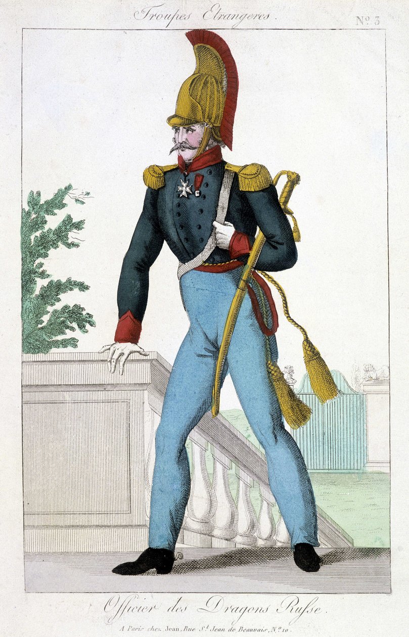 19th century illustration representing an officer of the Russian Dragoons by Unknown artist
