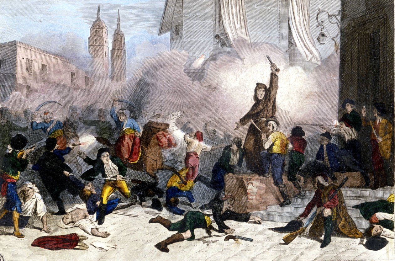 2/05/1808: Madrid uprising against the French takeover of Spain. Lithography around 1830 by Unknown artist