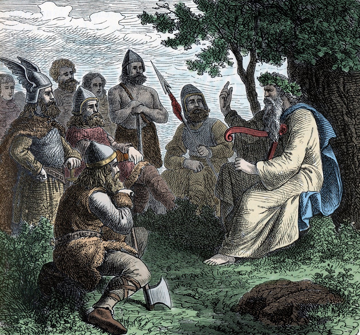 A Bard Reciting to Northmen - Viking Civilization: A Bard Druid Recites Poesy to Warriors, 8th-9th century by Unknown artist
