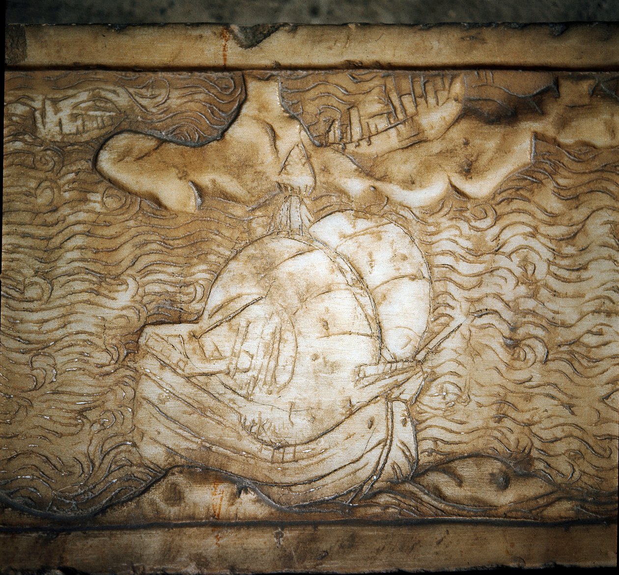 A Genoese ship. (Detail of marble relief) by Unknown artist