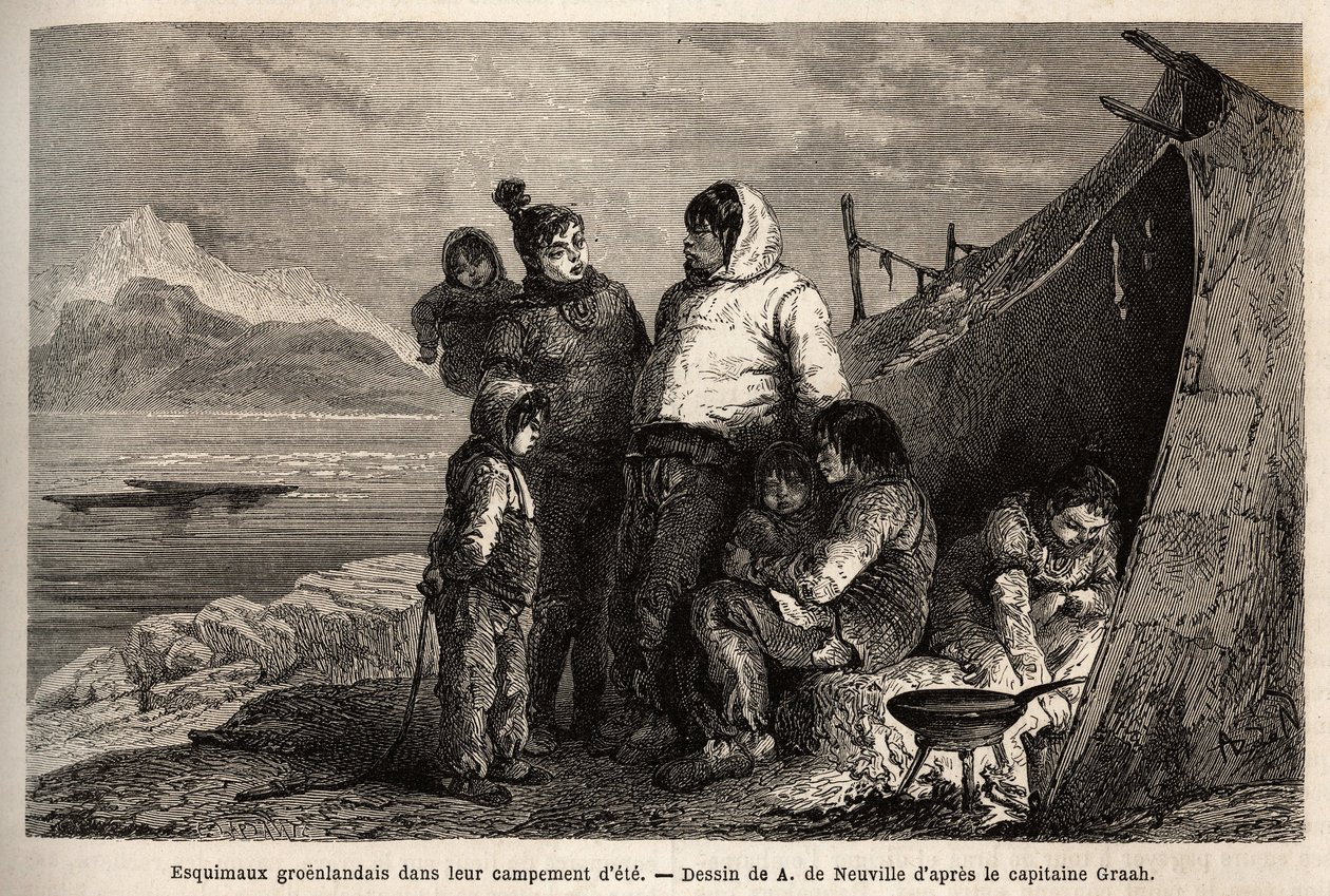 A Greenland Inuit Family in Their Summer Skins Camp by Unknown artist