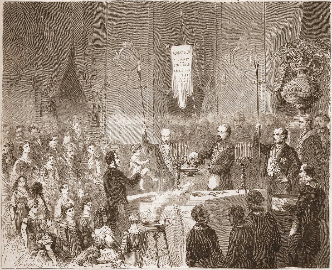 A Masonic Baptism at the lodge of the Fraternelle Amitive in 1861. by Unknown artist