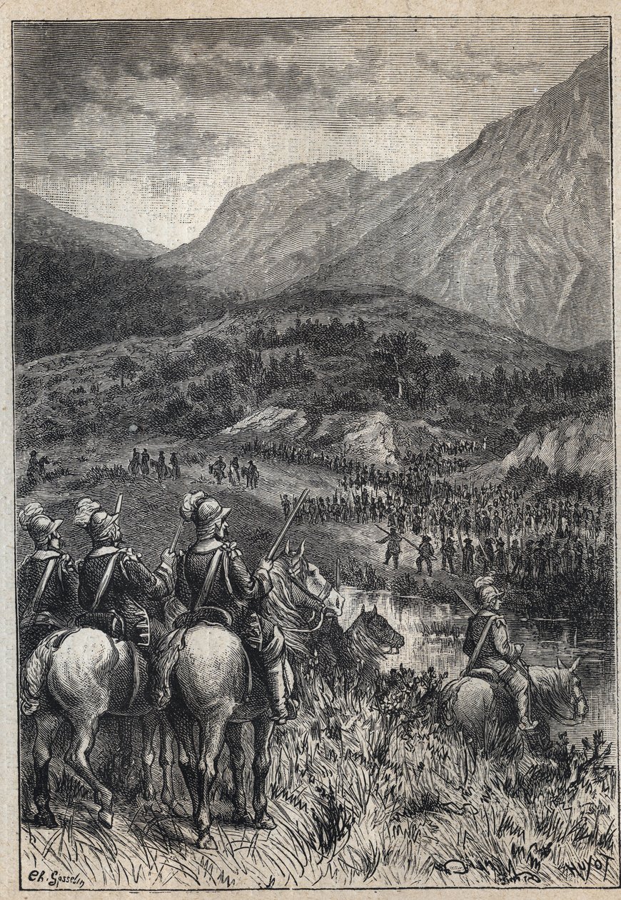 A Battlefield - 19th century illustration for the historical novel 