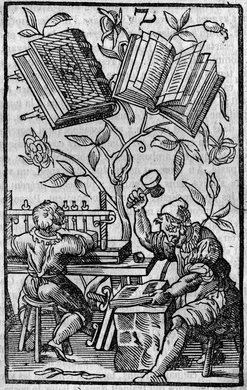 A bookbinding workshop in the Middle Ages. by Unknown artist