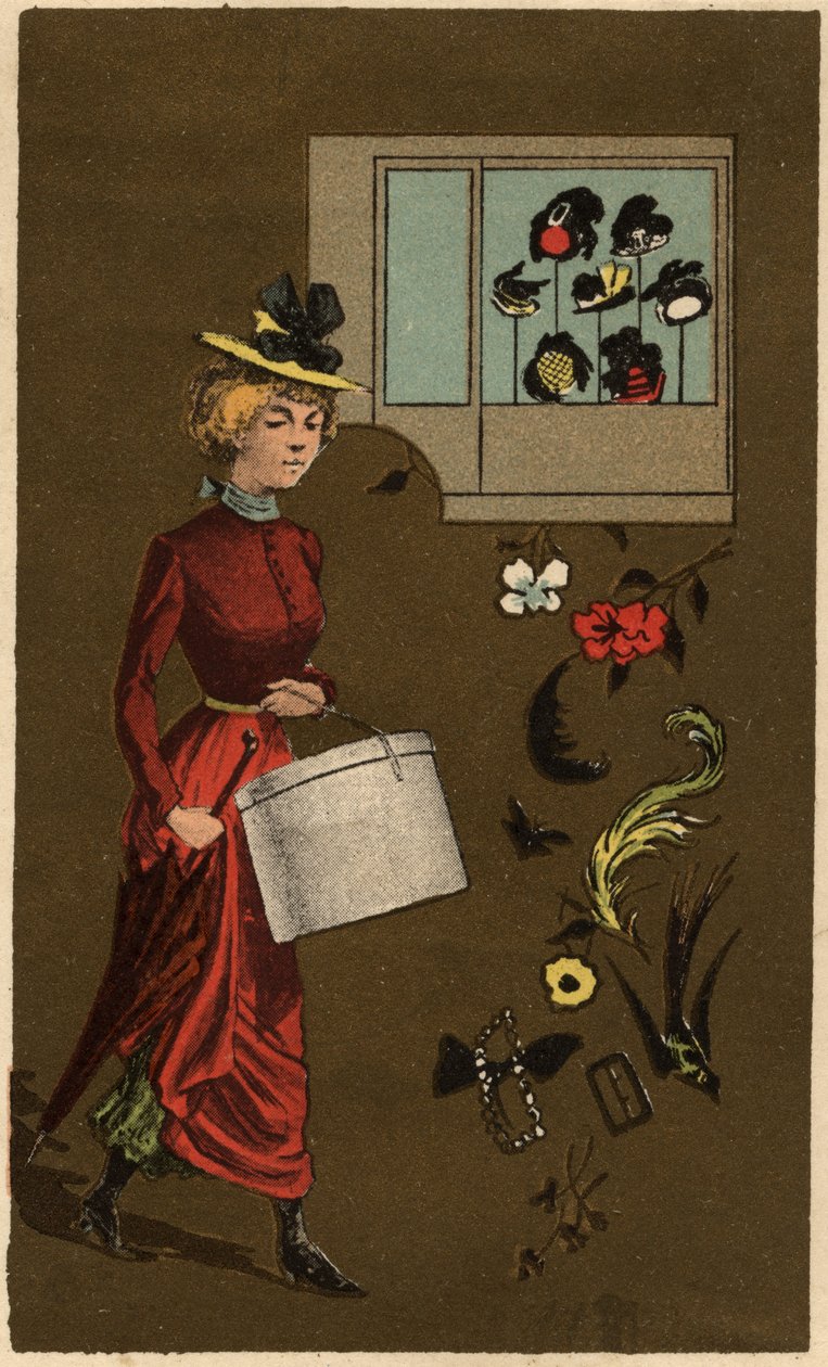 A bourgeois woman carrying a hat box by Unknown artist