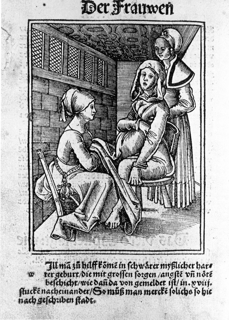 A childbirth. Xylography of Konrad Merkel after “Der swangern frawen und hebammen Rosengarten”, Hagenau by Unknown artist