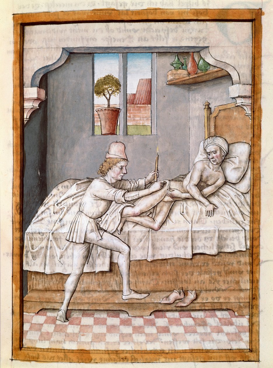 A doctor treats a patient by Unknown artist
