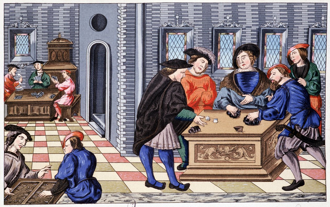 A Game House in the Renaissance Era Based on a Miniature about Vellum: Game from Now On. Chromolithography 19th Century by Unknown artist