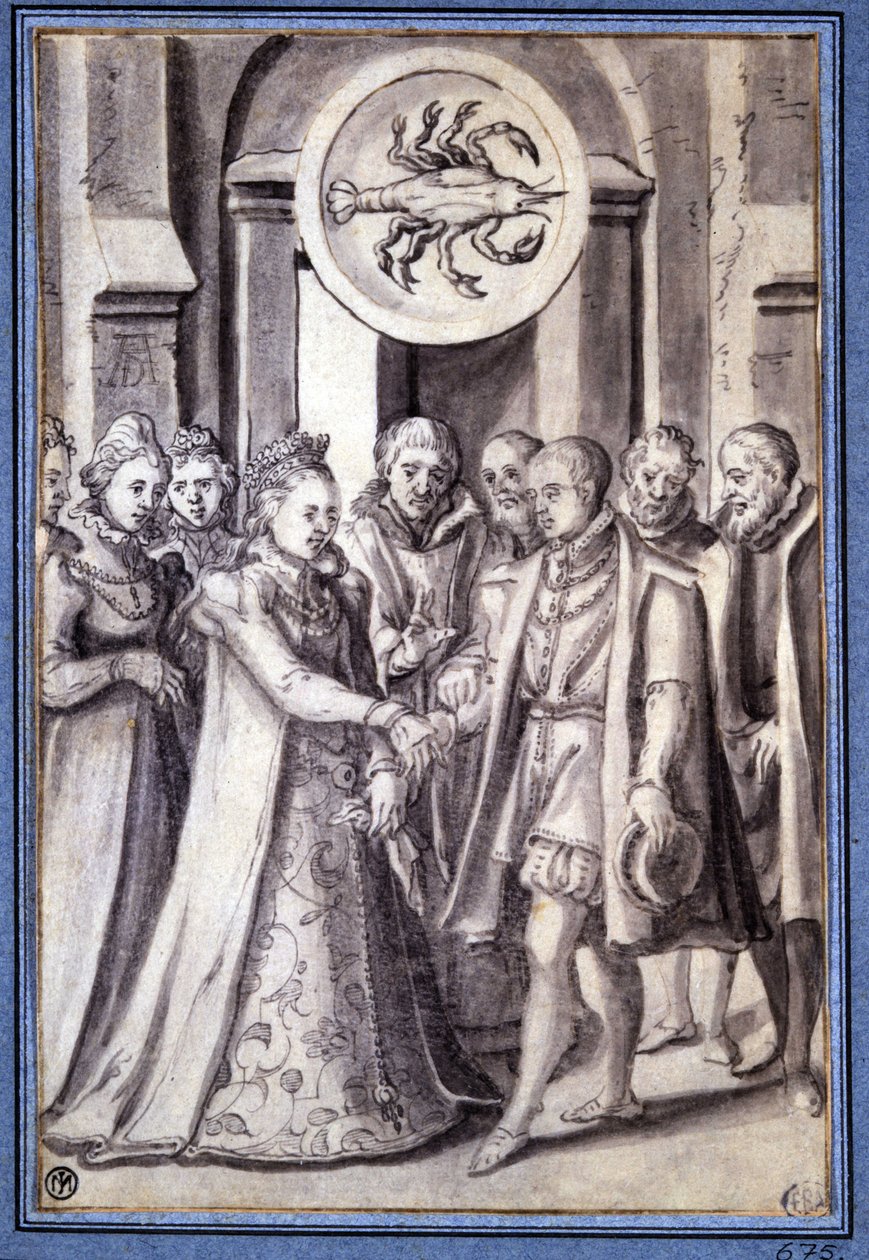 A marriage in the 17th century, under the sign of cancer by Unknown artist