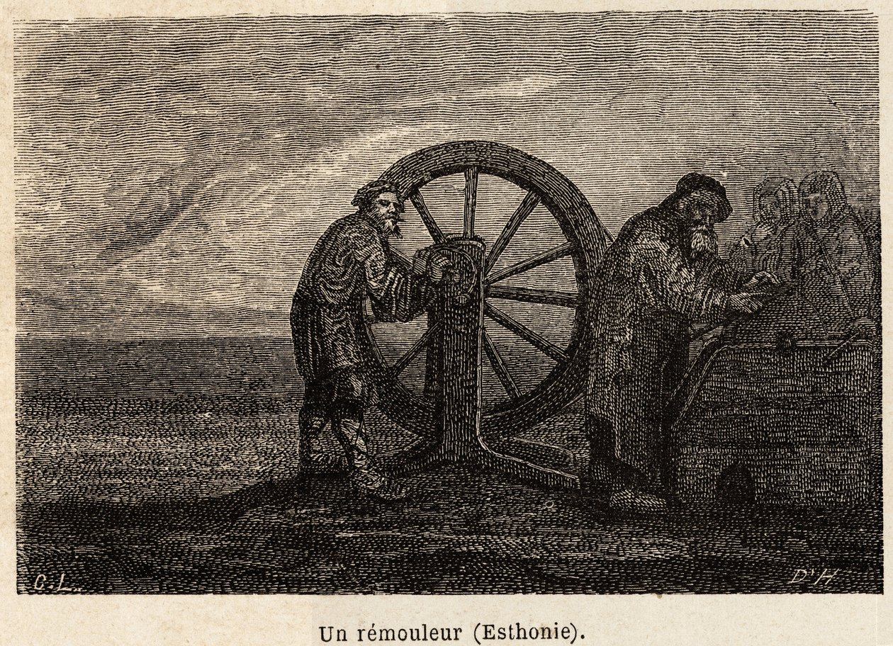 A remover in Estonia. Drawing by Henriet, to illustrate his trip to the Russian Baltic provinces in 1851-54. Engraving in 