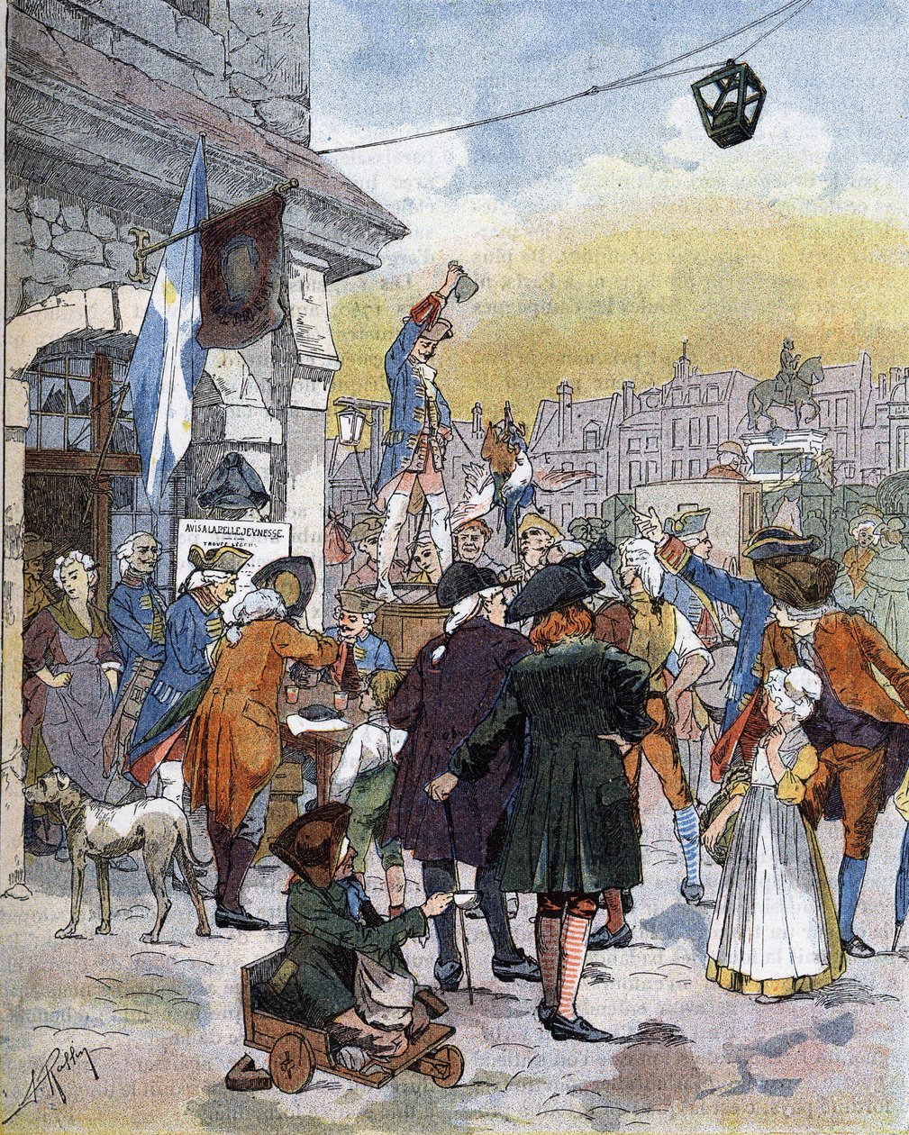 A scene of recruitment in the 18th century, an illustration of the late 19th century by Unknown artist