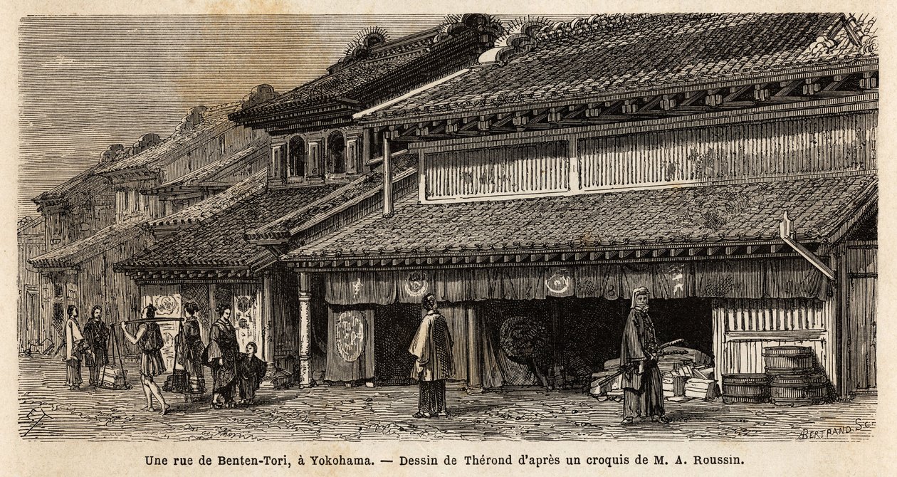 A street of Benten Tori with passers-by and porters by Unknown artist