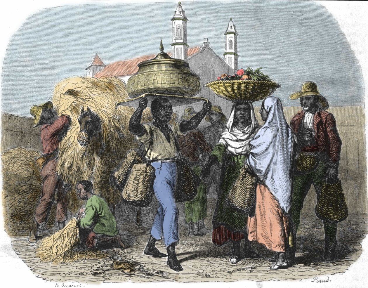 A traveling bread seller in Cuba, engraving of 1870 by Unknown artist