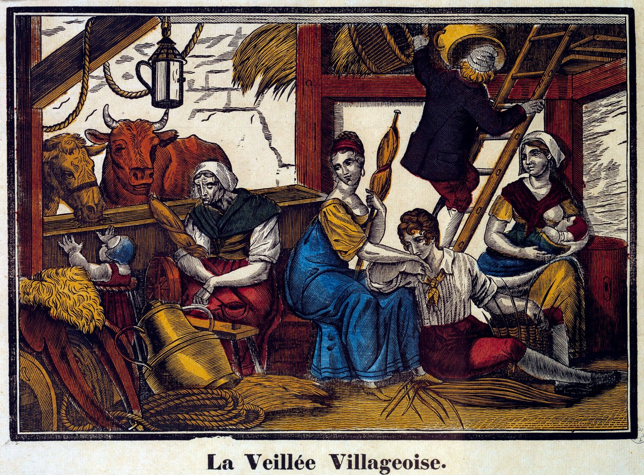 A Village Nightlife: A Family of Peasants in a Barn by Unknown artist