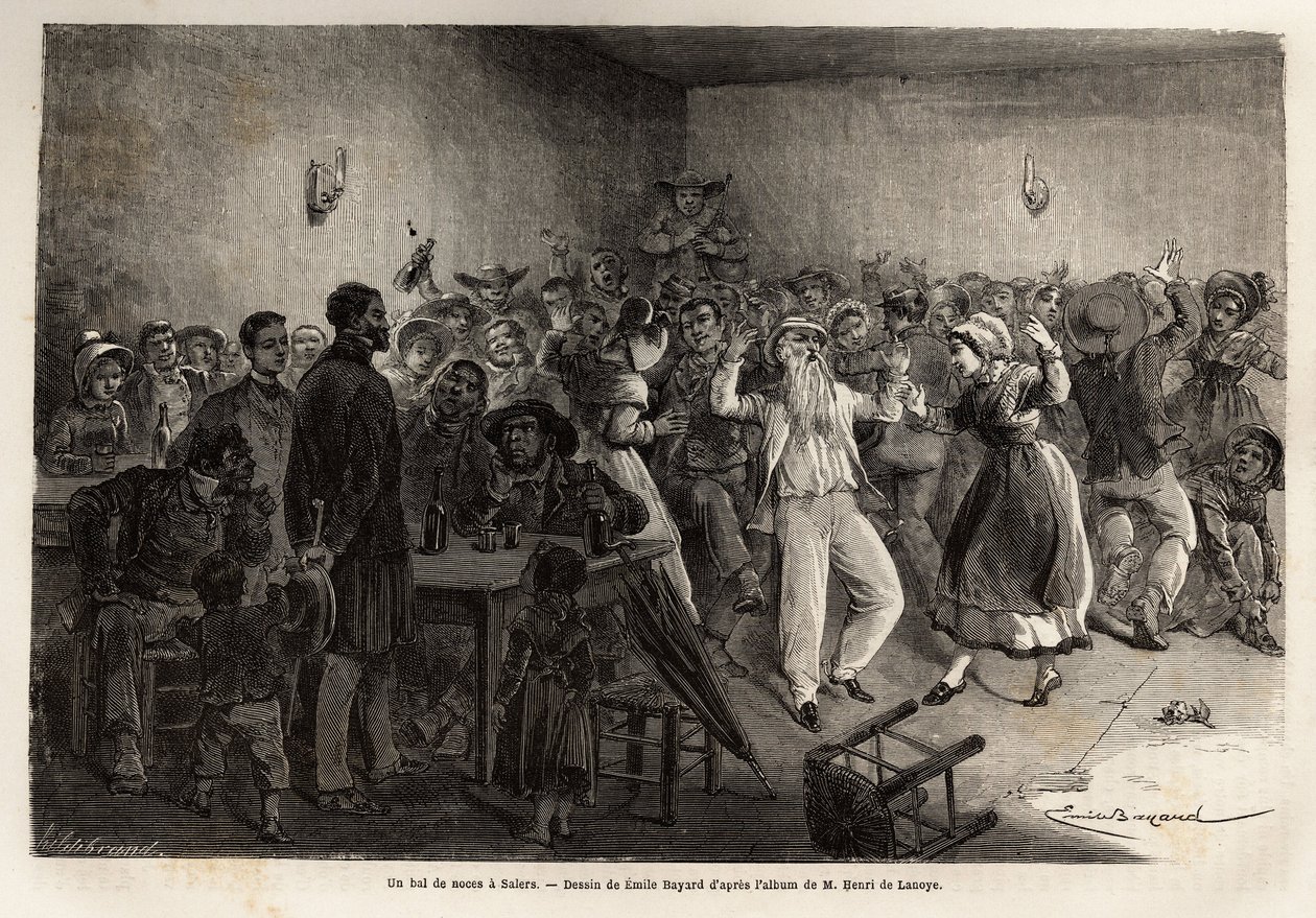A wedding ball in Salers, engraving to illustrate a journey to the volcanoes of central France in 1864, in 