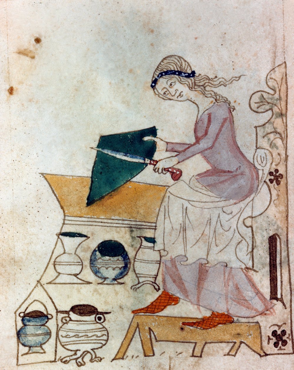 A young woman sharpening a knife by Unknown artist