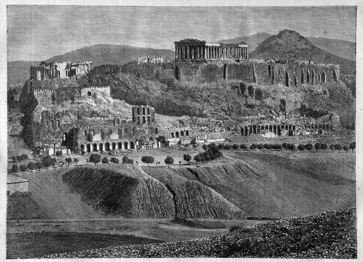 Acropolis of Athens 1881 - engraving by Unknown artist