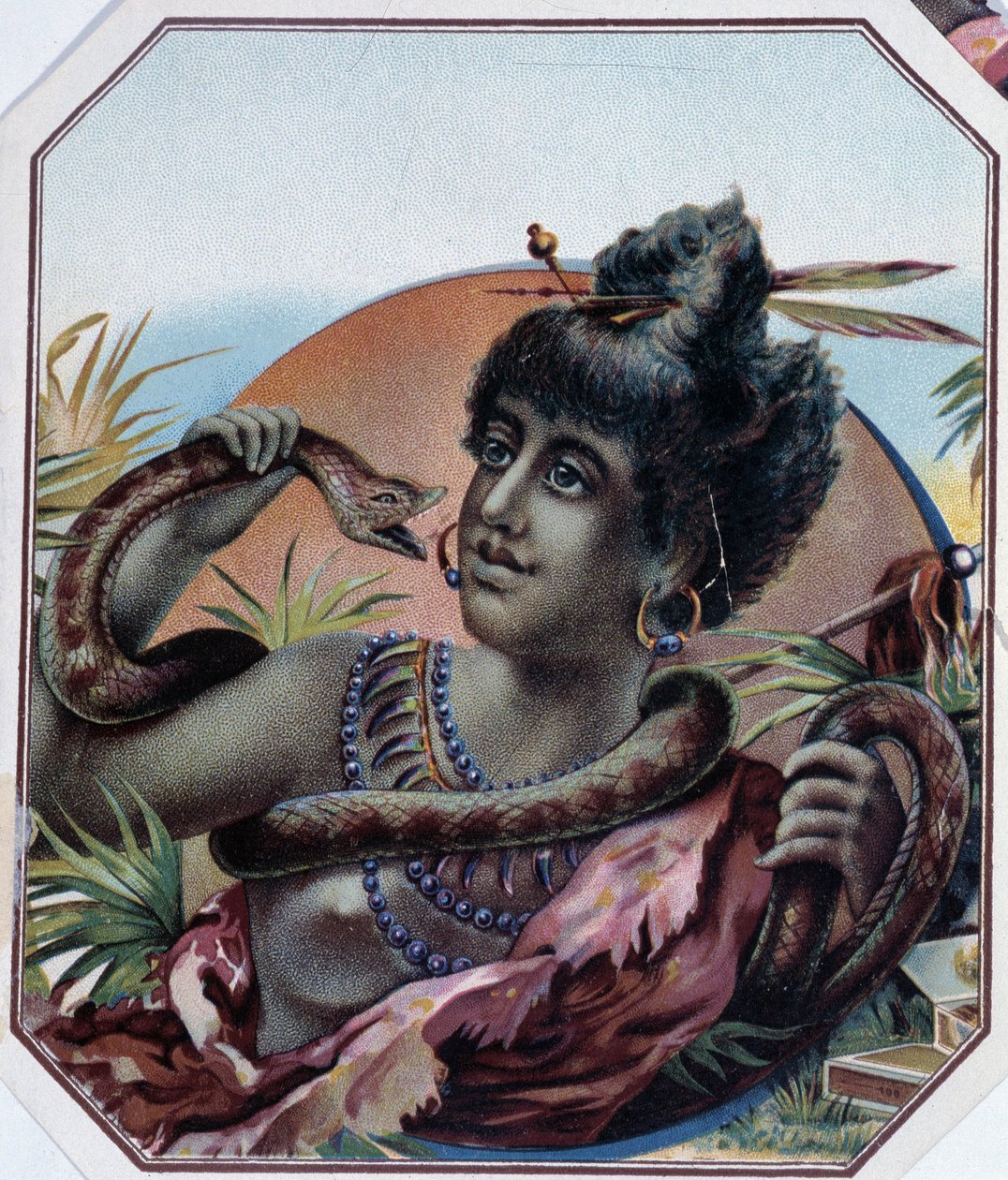 African black woman and snake - Cigar box label, late 19th century by Unknown artist