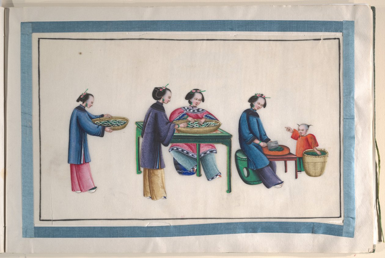 Album Containing Twelve Paintings of People Making Silk by Unknown Artist