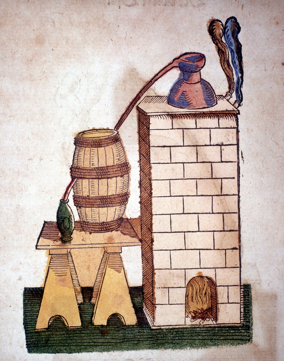 Alchemy: apparatus for distillation (engraving from a book by Pietro Andrea Mattioli) by Unknown artist