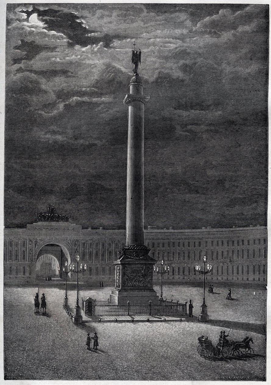 Alexander Column in St. Petersburg, Russia - The Alexander Column in Saint Petersburg - Engraving from 1870 by Unknown artist