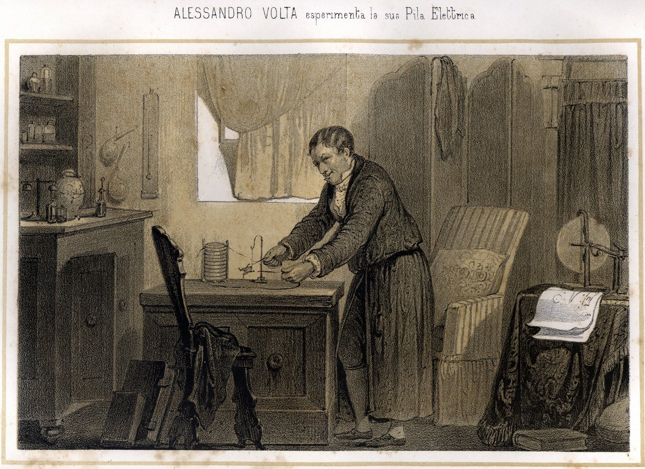 Alexandre (Alessandro) Volta (1745 - 1827) and his experiment on the electric battery - in 