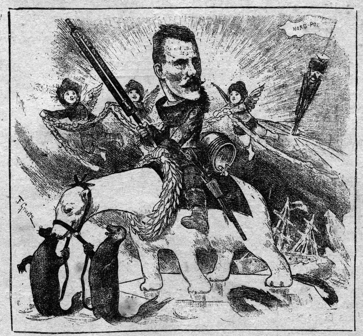 Allegory on the return of Fridtjof Nansen (1861-1930) from the north pole - engraving of 1897 by Unknown artist