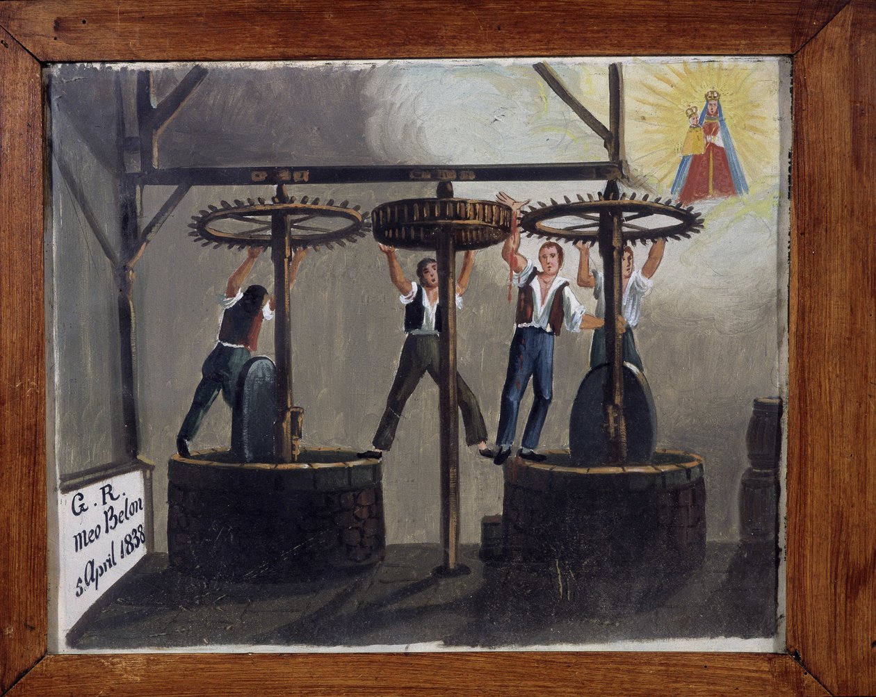 An accident at the olive oil press - ex-voto of Notre Dame de Laghet by Unknown artist