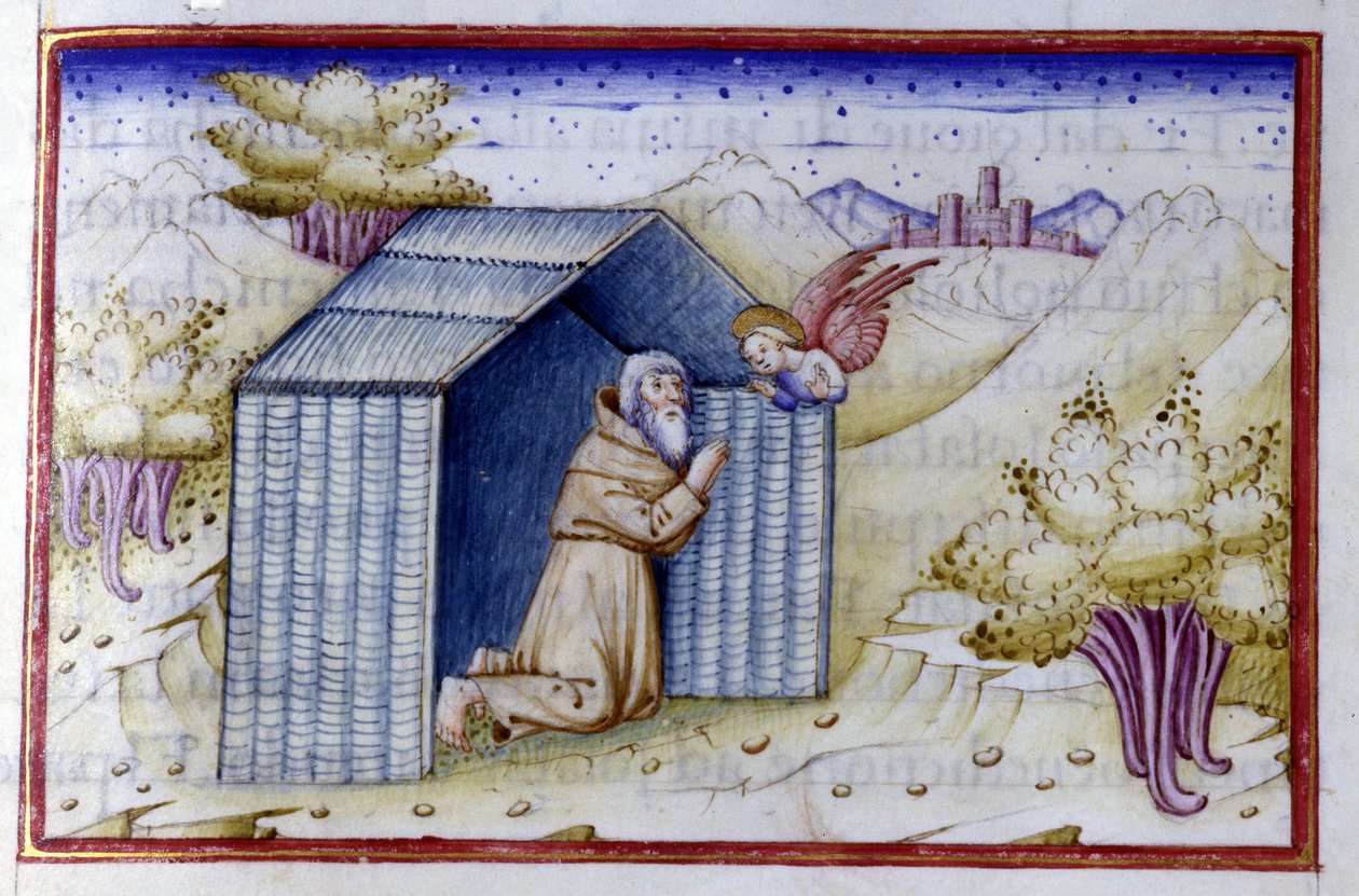 An angel visits a hermit (15th century manuscript) Bibl. Nazionale Braidense by Unknown artist