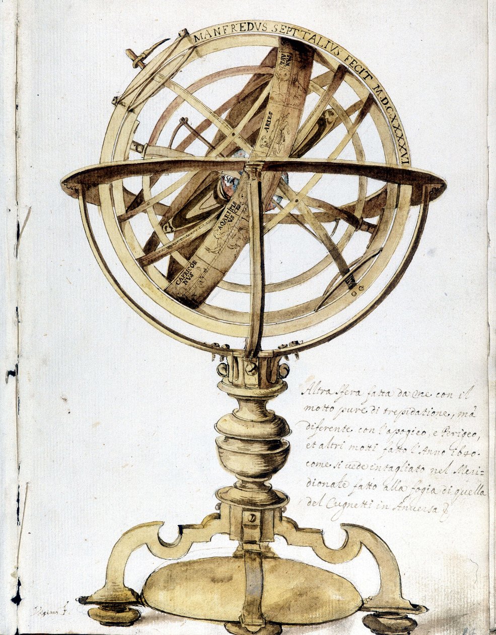 An armillary sphere. 17th century engraving by Unknown artist