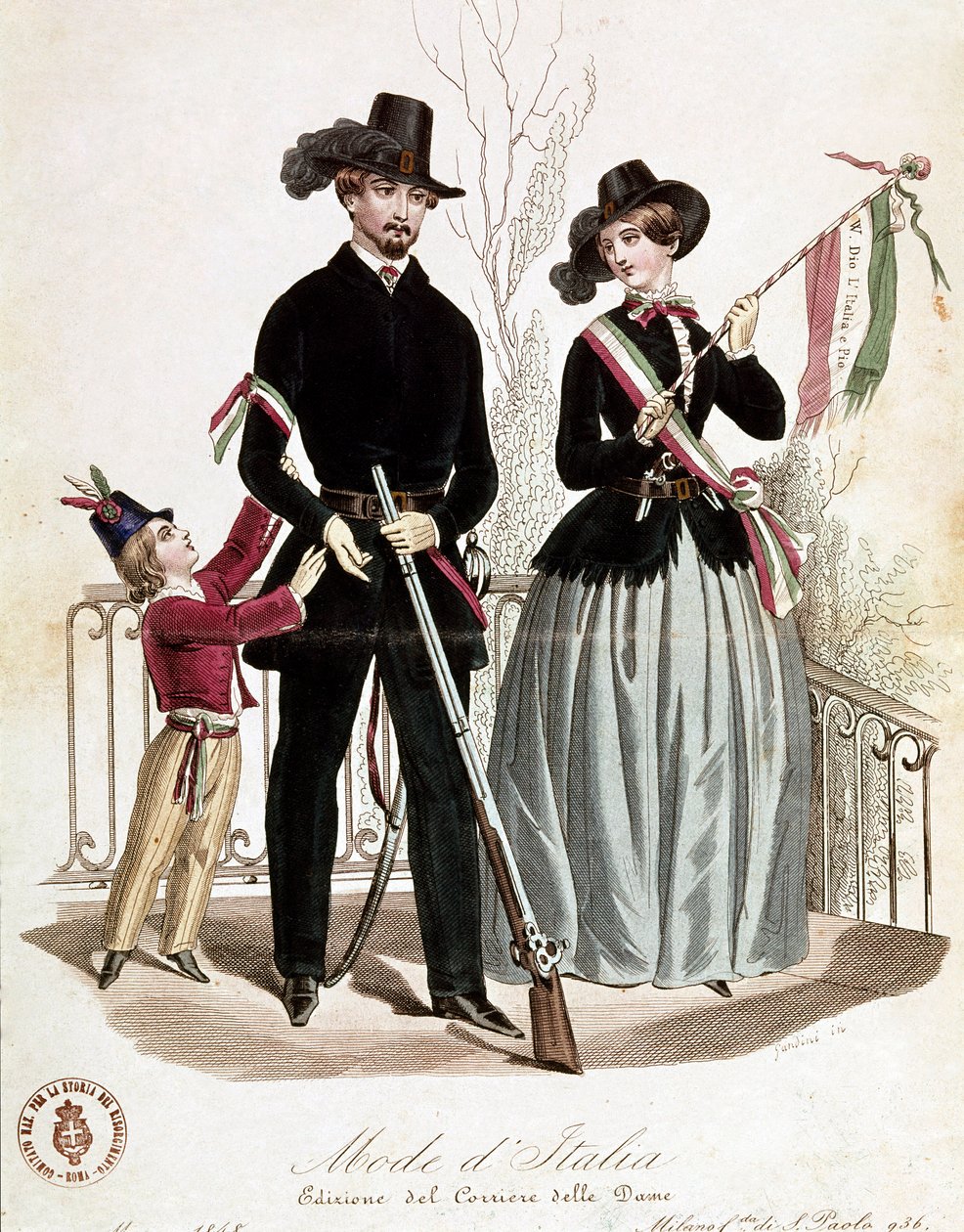 An elegant patriotic family at the time of Risorgimento by Unknown artist