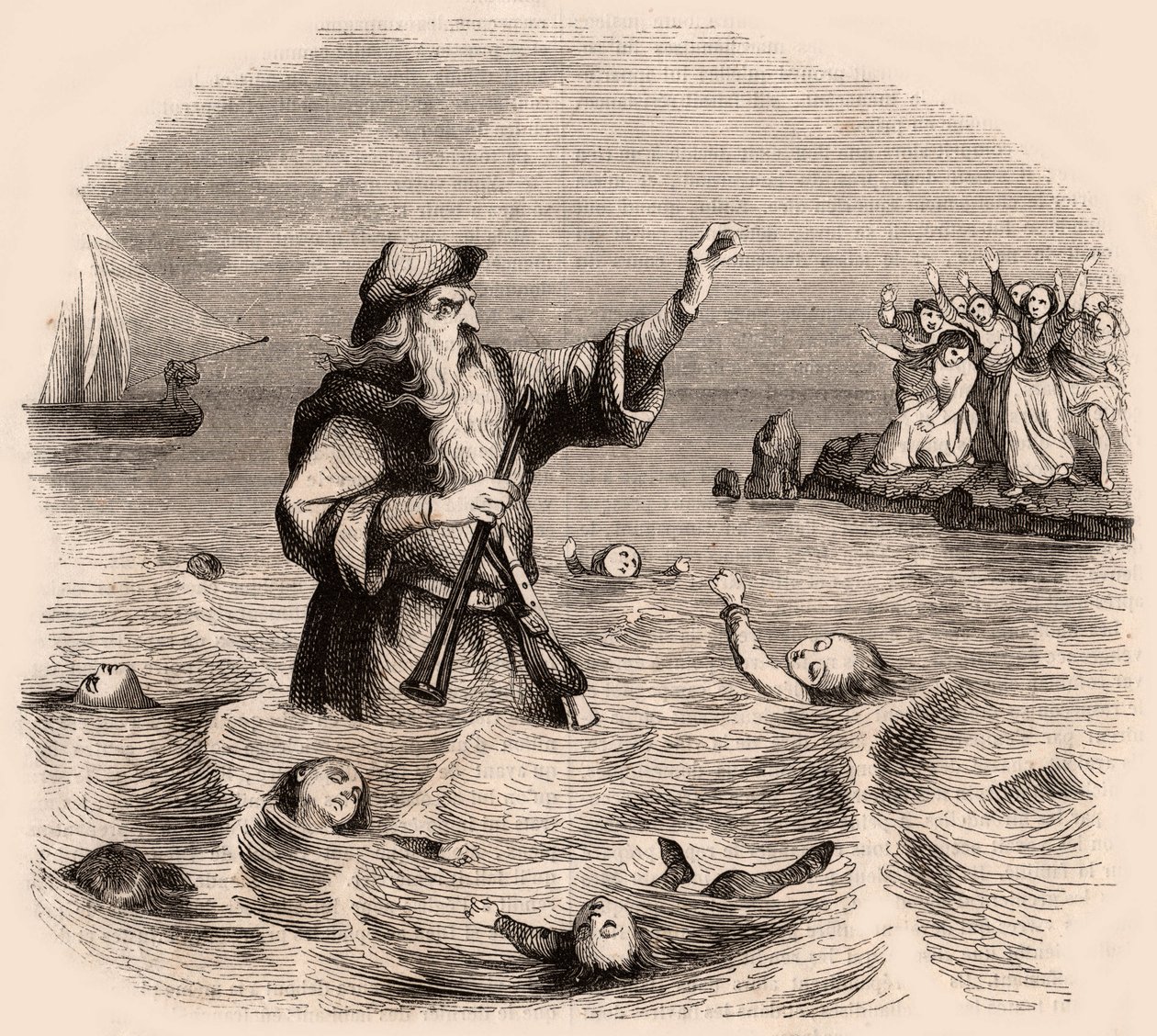 An old man drowning children in the sea, from a popular German traditional legend by Unknown