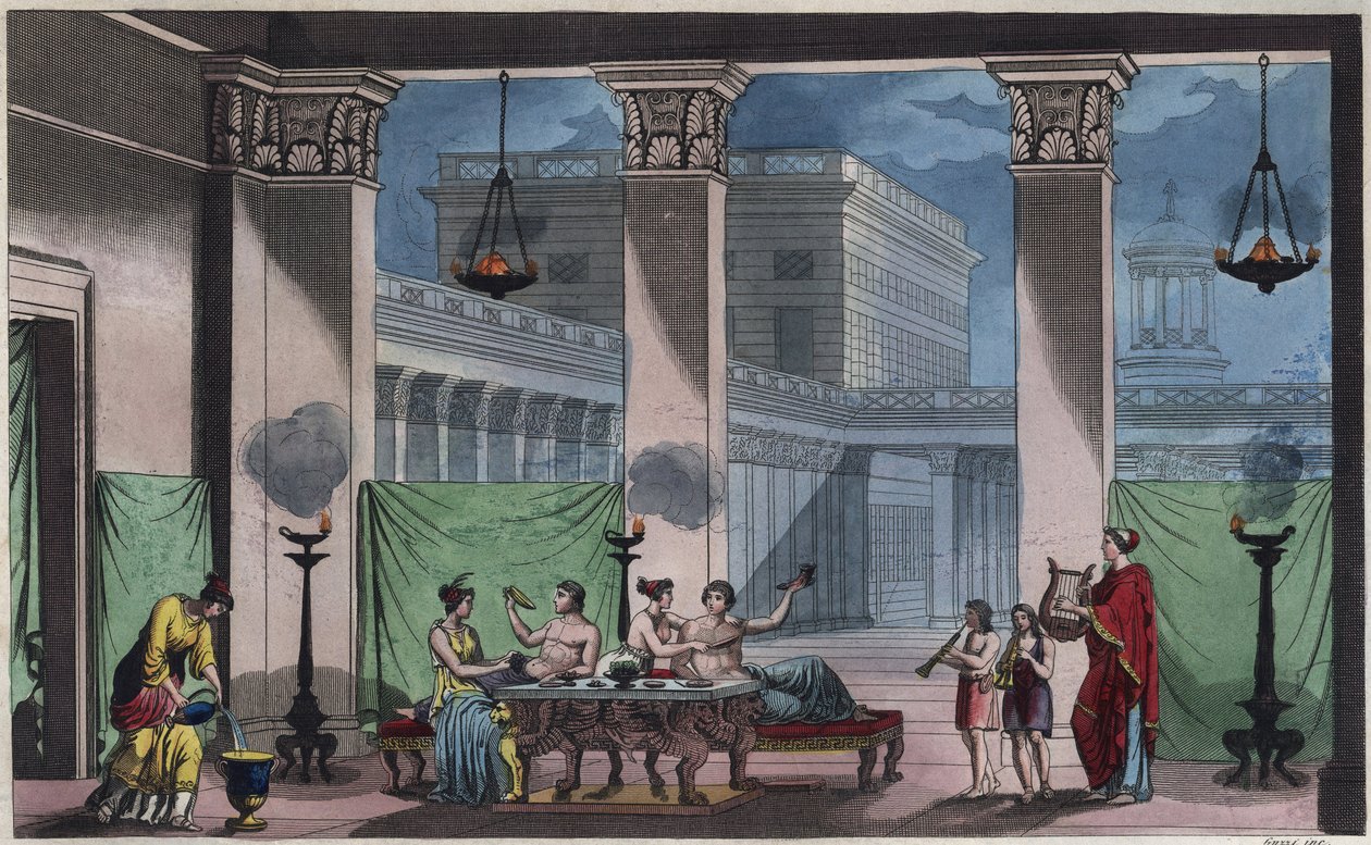Ancient Greece - The Triclinium - Engraving from 