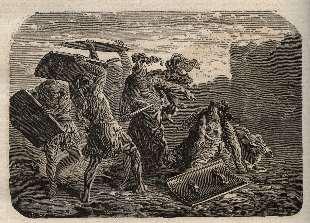 Ancient Rome - Punishment of Tarpeia - The Punishment of Tarpeia - engraving by Unknown artist