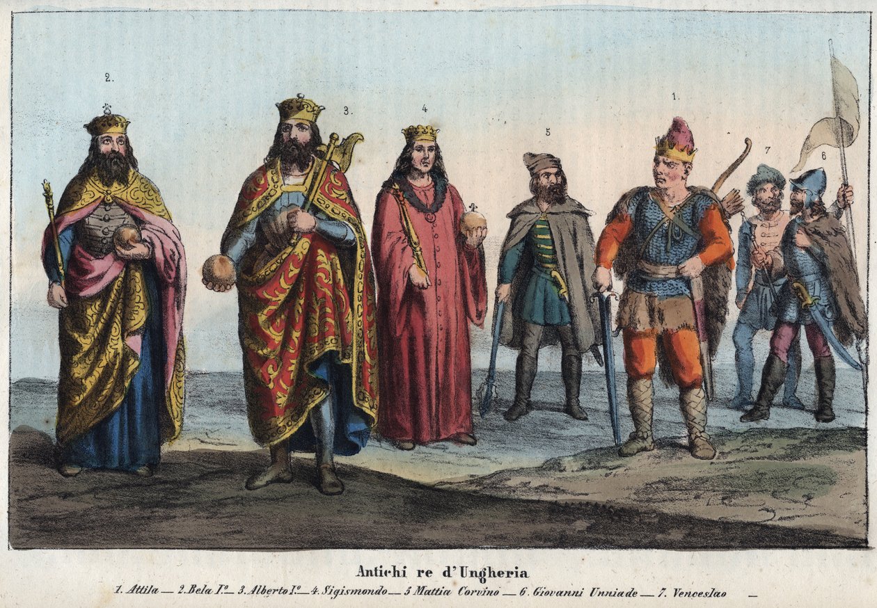 Ancient King of Hungary - Attila (ca. 395-453) - Bela I the Champion or the Wise (ca. 1015-1063) - Albert I of Germany by Unknown artist
