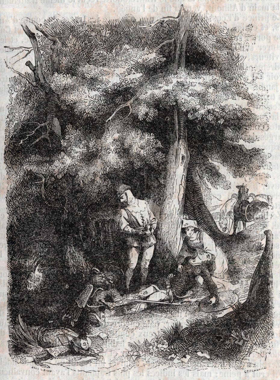 Angelique rescues Medor - engraving of 1851 from 