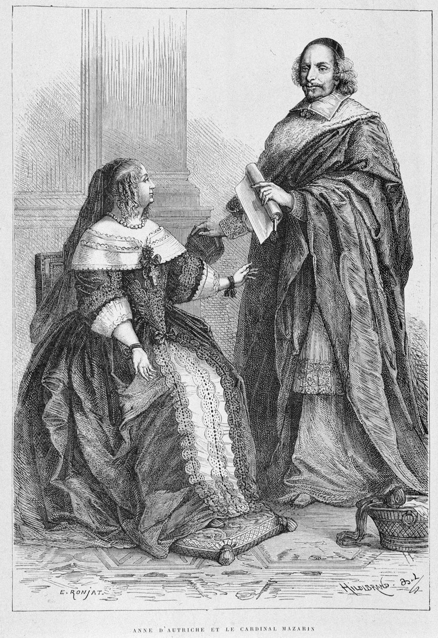 Anne of Austria and Cardinal Jules Mazarin - Engraving in Histoire de France from the Most Remote Times Until 1789 by M. Guizot by Unknown artist
