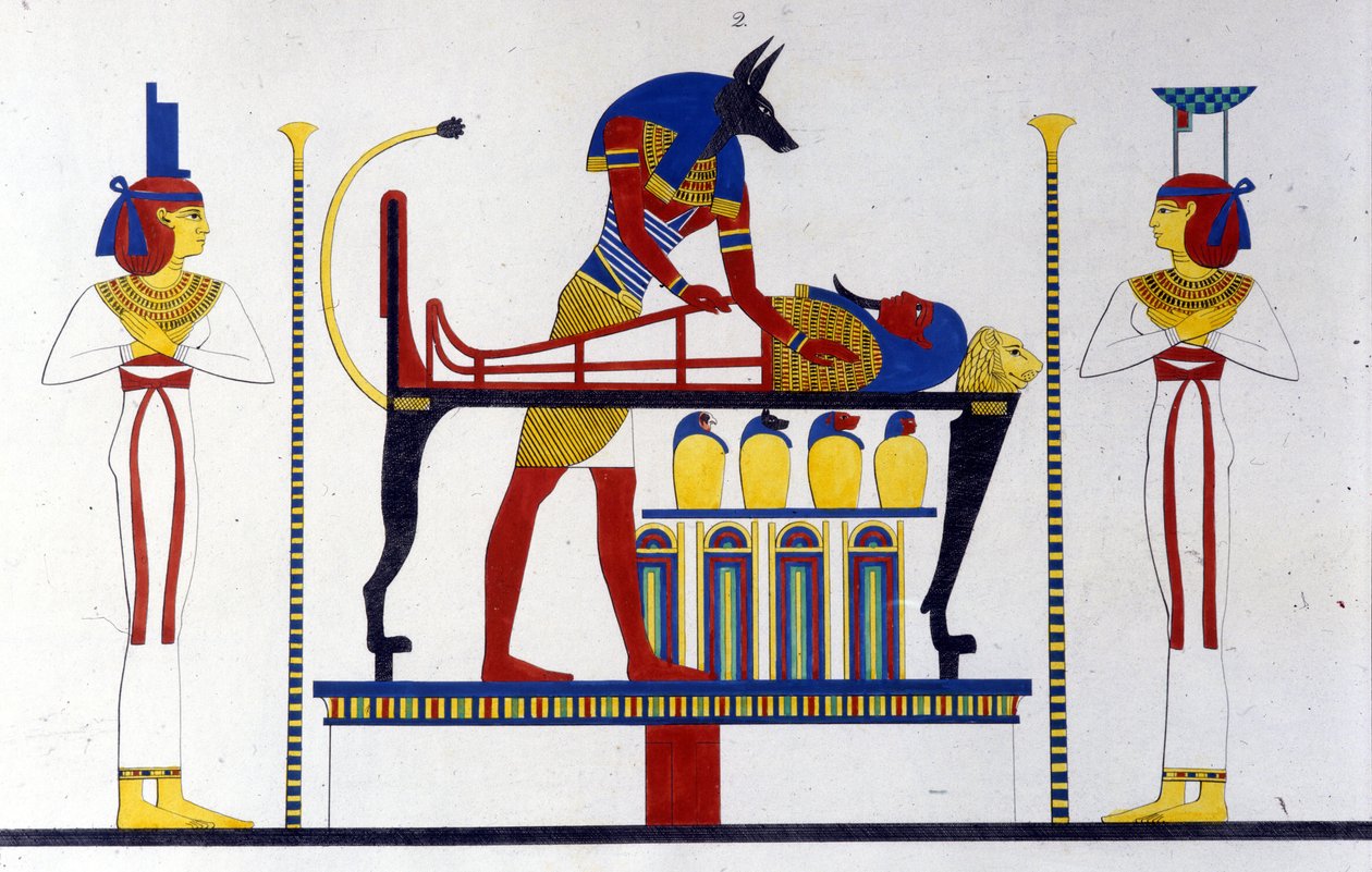Anubis and a mummy - in Monuments of Egypt and Upper Nubia by Ippolito Rosellini by Unknown artist