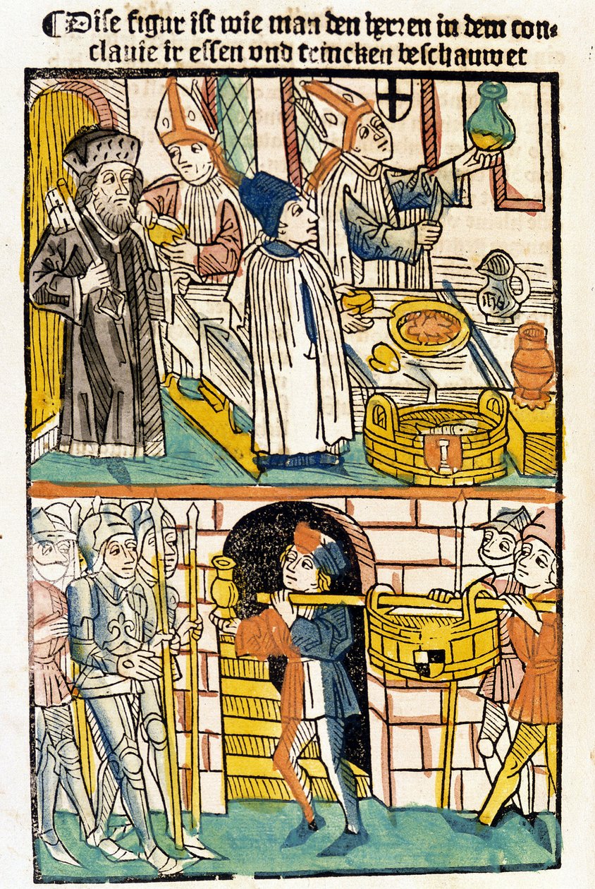 Arrival of food for the members of the Council of Constance (1417) during which Pope Martin V was elected. 